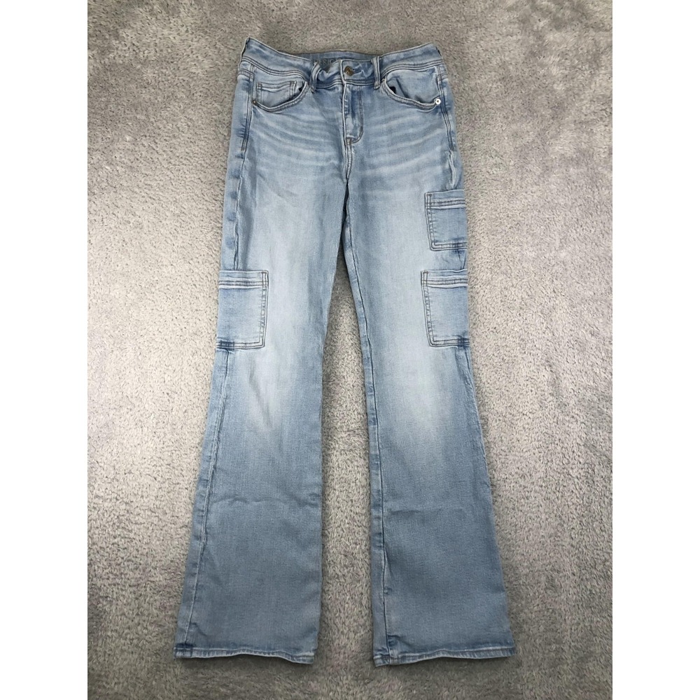 American Eagle Cargo Jeans Womens 6 (29x31) Blue Kick Boot Stretch